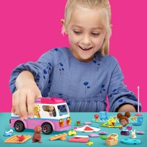 MEGA Construx Barbie Kids Building Toy Set Adventure DreamCamper with 123 Pieces 2 Micro-Dolls Furniture and Accessories Pink Ages 5+ Years