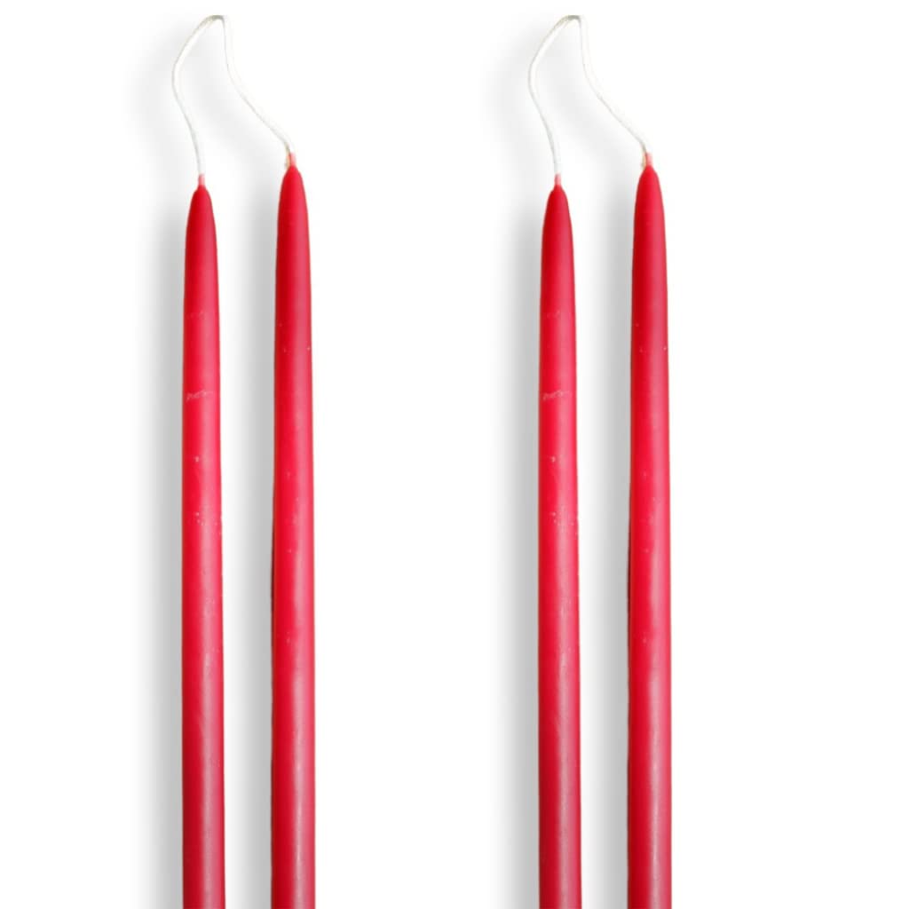 Candlestock Beeswax Taper Candles – 1/2" Diameter, Pure 100% Natural USA Beeswax, Cotton Wick, Dripless, Long-Burning, Handmade in Woodstock- 2 Pairs of Half Inch Tapers (Red, 10 Inch)