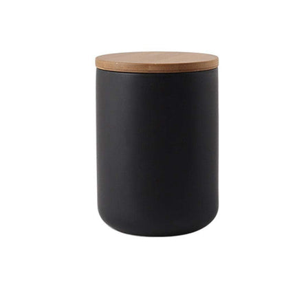 MilkyWay Food Storage Jar Strong Ceramic Storage Canisters with Airtight Seal Bamboo Lid Modern Design Seal Damp-Proof Kitchen Jar for Coffee, Tea, Spice and More (Black(M: 27oz/800ml))