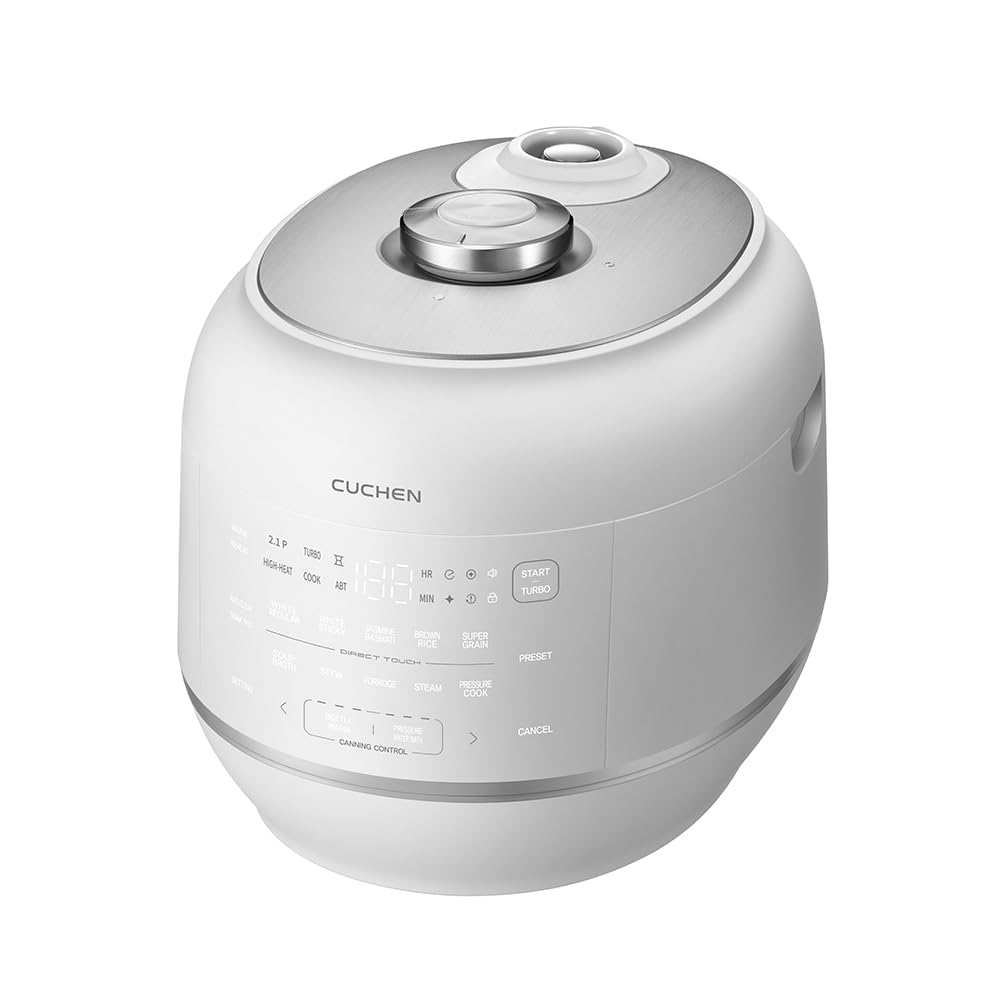 Cuchen 10-Cup Premium IH Pressure Rice Cooker with 316Ti Stainless Steel Inner Pot, 2.1 Bar High Pressure for Multi-Grain & Canning, Auto Steam Clean, White (CRT-RPD1010IEWUS)
