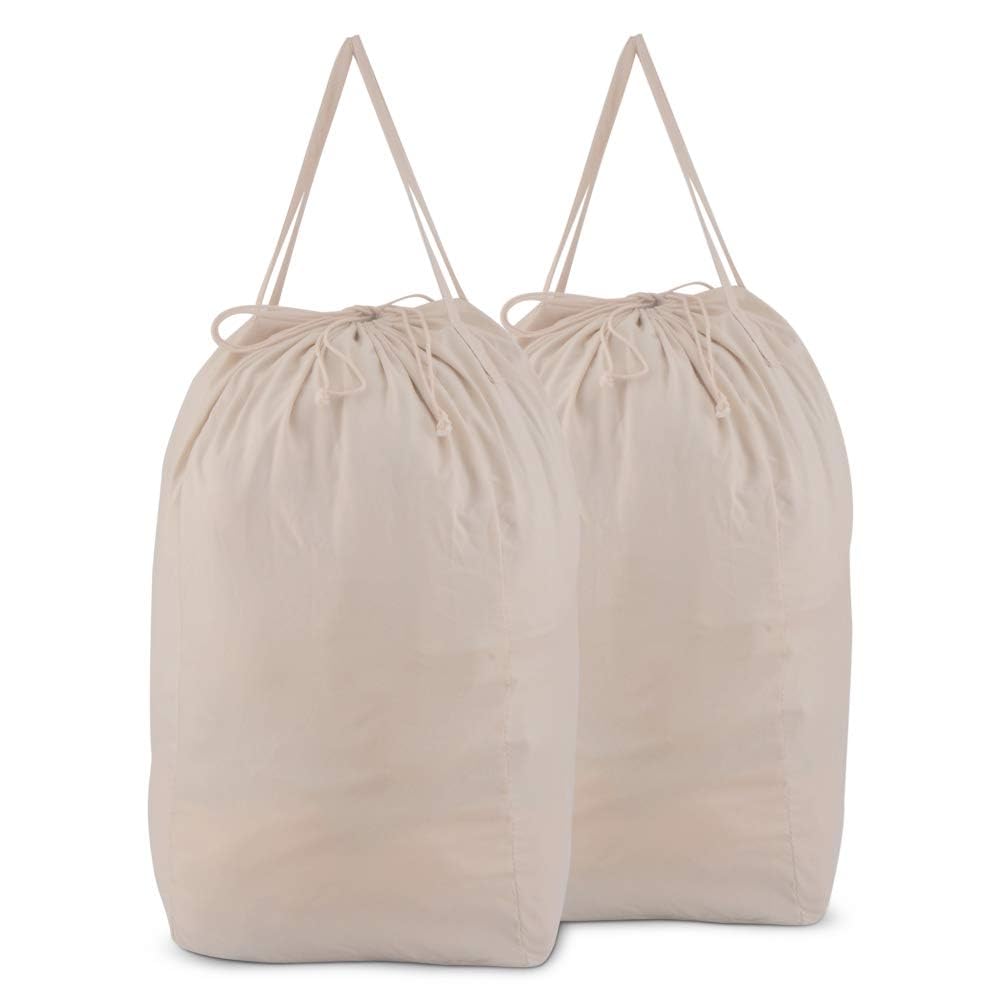 MCleanPin Washable Laundry Bags with Handles,140L Dirty Clothes Storage for College Dorm & Travel,2 Pack (Beige)
