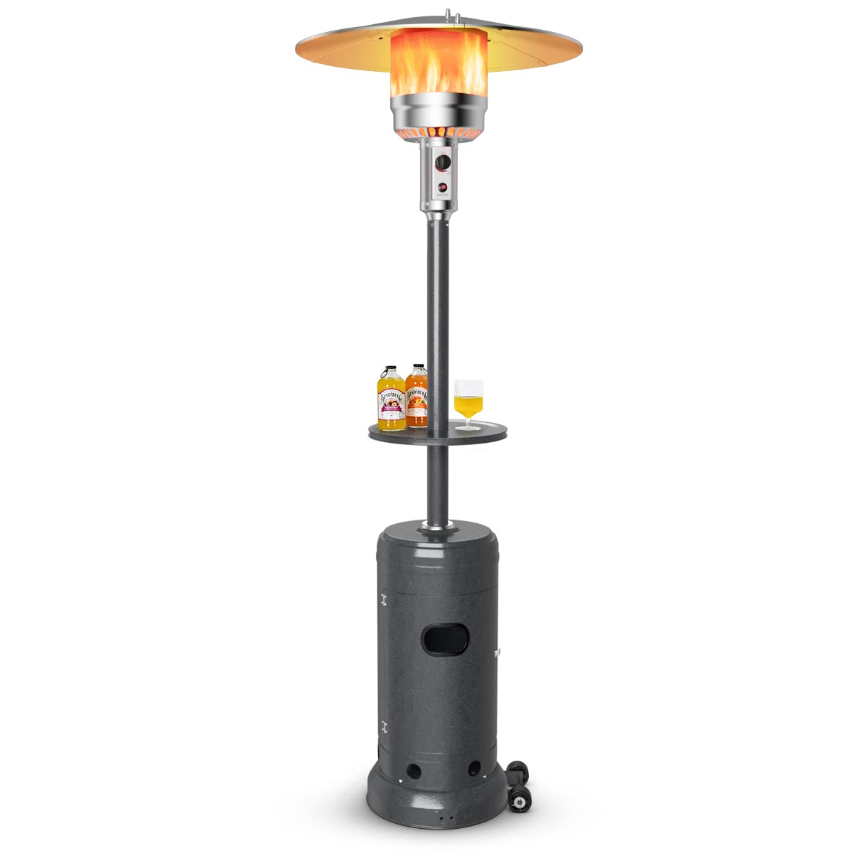 Giantex Outdoor Propane Heater, 50000 BTU Standing Gas Heater w/Shelf Tabletop & Wheels, Tip-Over Protection & Auto Shut Off, CSA Certified, Portable Patio Heaters for Home & Commercial Use (Grey)