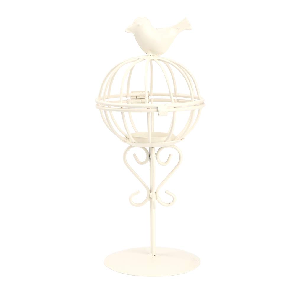 Vistreck Hollow Out Bird Cage Iron Candle Holder - Unique Candlestick Decor for Home & Café (White)