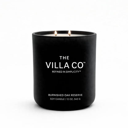 The Villa Co - Burnished Oak Reserve | Scented Candle for Women & Men | Hand-Poured, Aromatic & Fragrant | 60 Hour Burn Time 12 OZ | Soy Based | Phthalate Free | Made in USA