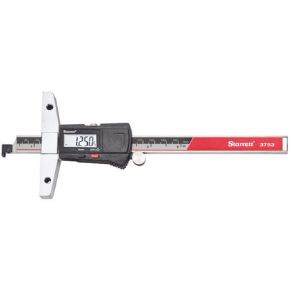 Starrett Electronic Depth Gage with Clear, Easily-Read Numbers, Fine Adjustment Thumb Roll and Removable Hook - 0-6" Range, .0005" Resolution - 3753A-6/150