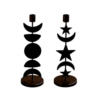 Iron Taper Candle Holder Matte Black Tall Star Moon Candlestick Holders Decorative Candle Stand Candlestick Holder for Wedding, Dining Table, Party Home Decoration (B)