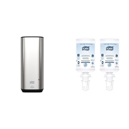 Tork Intuition Sensor Skincare Dispenser Stainless Steel S4, for Hand Soap and Hand Sanitizer, Image Range + Tork Extra Mild Hand Washing Foam Soap S4, No Fragrance Added, 2 x 1L