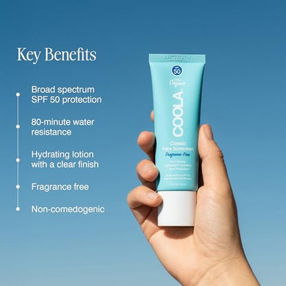 COOLA Organic Face Sunscreen SPF 50 Sunblock Lotion, Dermatologist Tested Skin Care for Daily Protection, Vegan and Gluten Free, Fragrance Free, 1.7 Fl Oz.