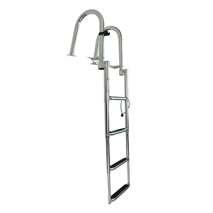 Stainless Steel in-Board 4-Steps Ladder Welded Reinforce Folding Docking Ladder, Folding Telescoping Rear Entry Inboard Ladder