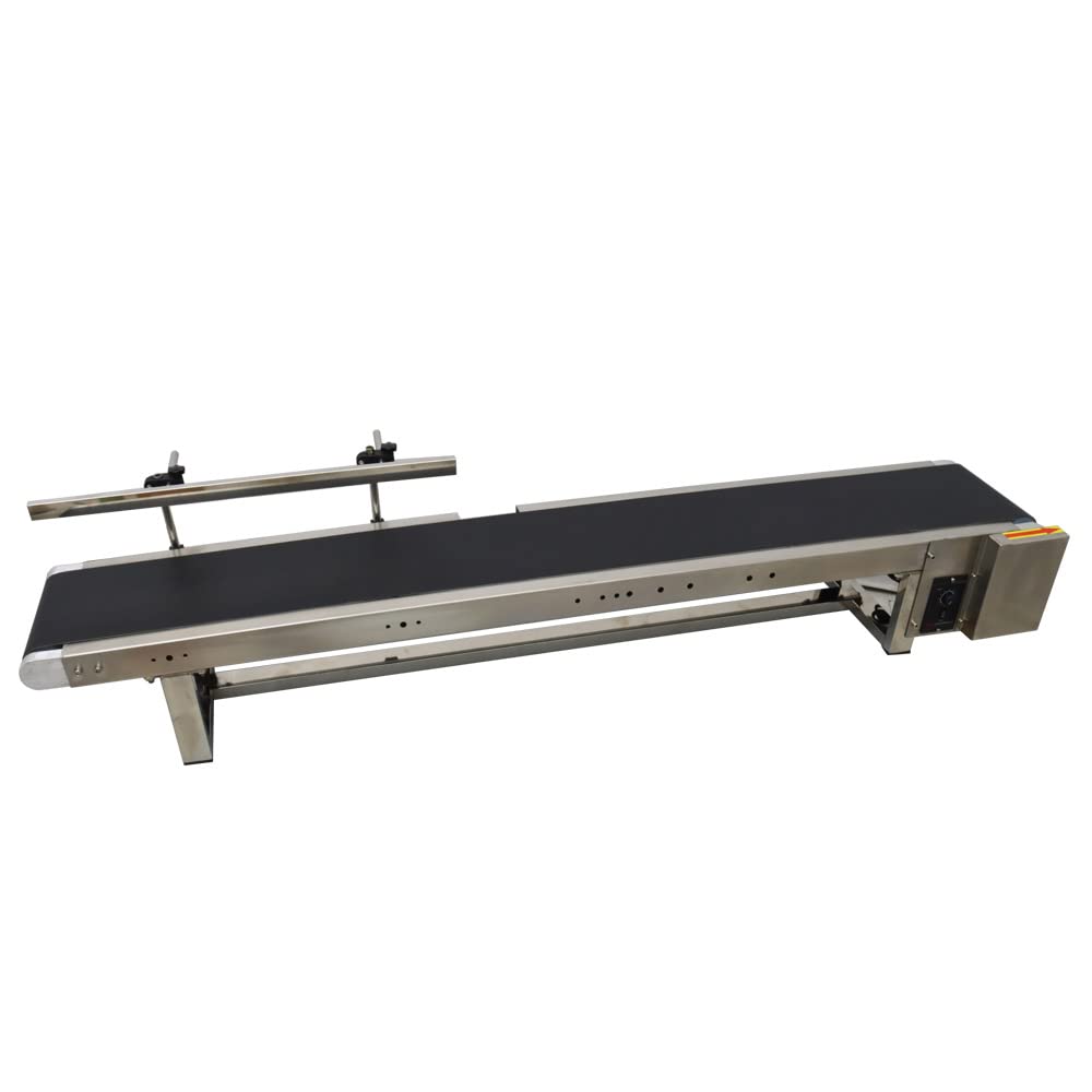 INTSUPERMAI PVC Desktop Conveyor Belt Systems Adjustable Speed PVC Belt Conveyor for Industrial Transport with Single Guardrail 59inch Length 7.8inch Width Black Belt 110V
