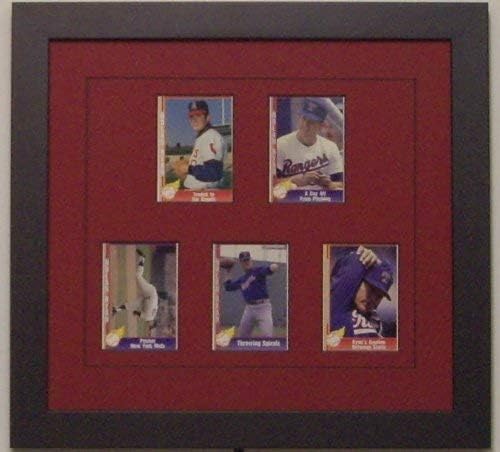 Trading Card Display Frame for 5 Standard Trading Cards -Black Frame with Red (Black Trim) Mat