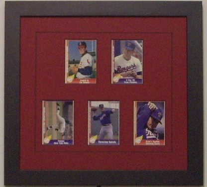 Trading Card Display Frame for 5 Standard Trading Cards -Black Frame with Red (Black Trim) Mat