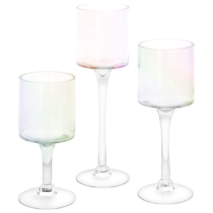 Koyal Wholesale Iridescent Glass Candle Holder Set of 3 Floating Candle Vases, Iridescent Wedding Decor Long Stem Floating Candle Holders, Wedding Sweetheart Table Votive Home Decor