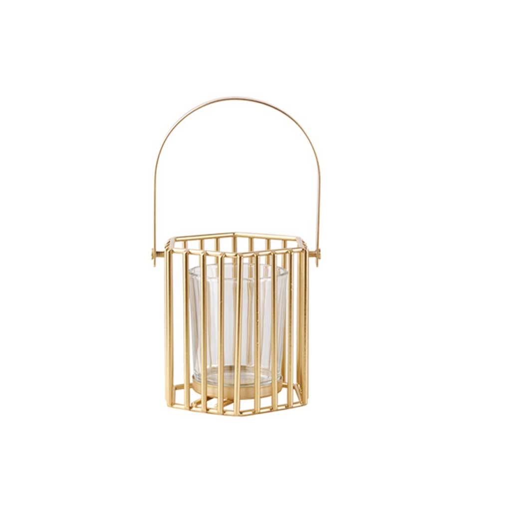 Candle Holders Geometric Gold Pillar Candle Holder, Metal Candle Stand Decorative Candle Lantern with Glass Cup, Candlestick Stand for Wedding Table Centerpiece Candlestick Holders
