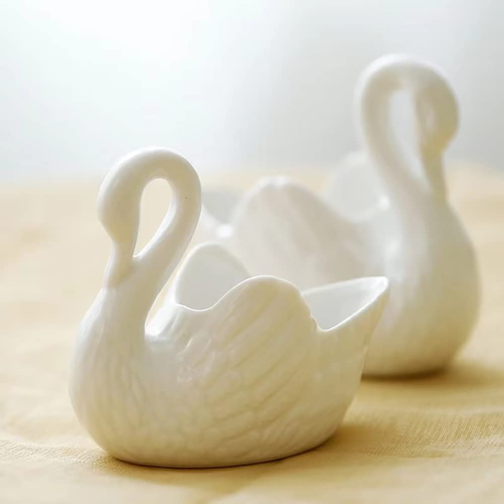 XESAGSNV White Ceramic, Swan Flowerpot, Succulent Flowerpot, Medium Temperature Porcelain, Can be Used as Candle Holder (1, Large)