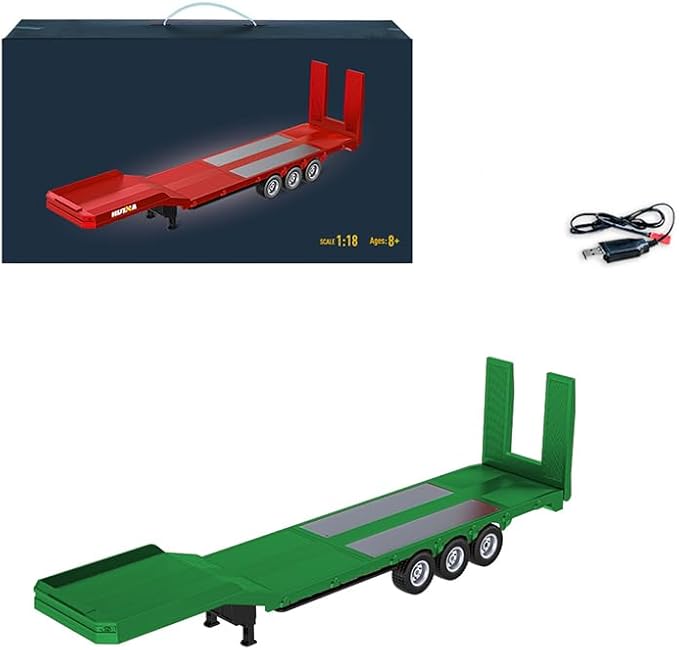 1/18 Scale Flatbed Trailer for 770S Tractor Heavy Duty RC Semi Trailer Model with Adjustable Ramps Stands Adult Collectible Truck Accessory