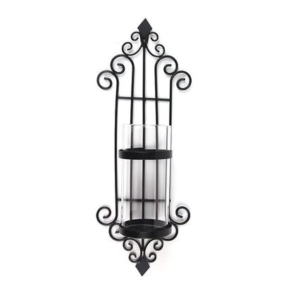 UNNS Candlestick Holder Wrought Iron Wall Candle Holder Wall Hanging Black Glass Candle Holder Suitable for Dinner Living Room Kitchen Dining Room Candle Holders (Color : A)