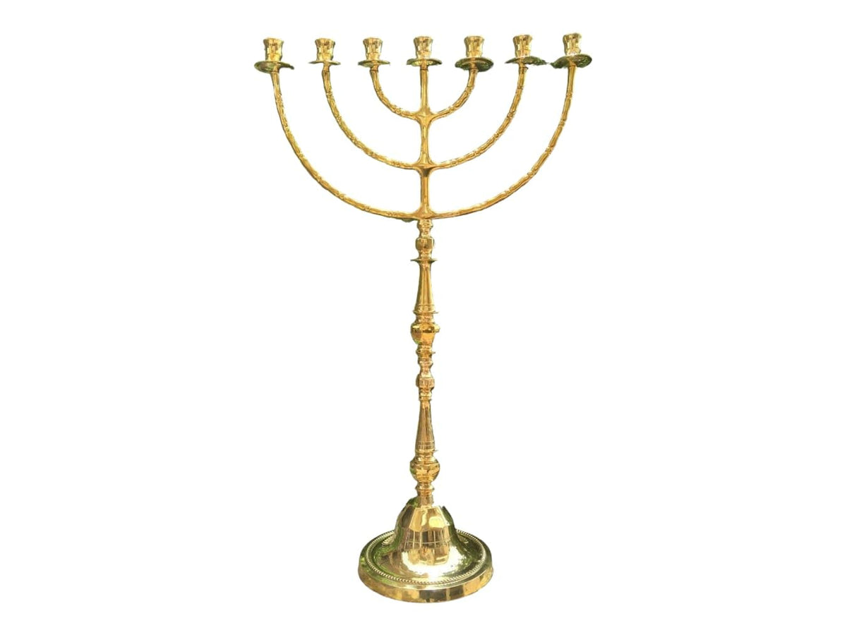 Giant Temple Menorah 7 Seven - Branch | 32-Inch (81cm) Solid Brass Candelabra | Large Gold Jewish Menora for Candles & Oil Cups