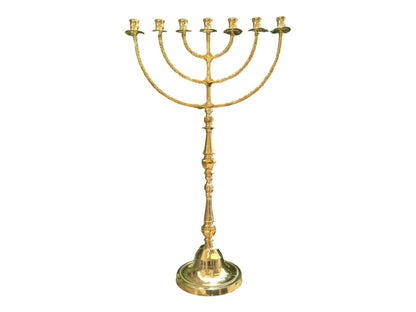 Giant Temple Menorah 7 Seven - Branch | 32-Inch (81cm) Solid Brass Candelabra | Large Gold Jewish Menora for Candles & Oil Cups
