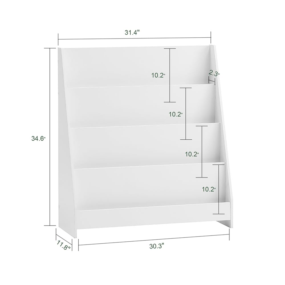 SoBuy Bookshelf for Kids, Montessori Bookshelf Toddler Bookcase 4-Tiers, Storage Display Rack Organizer Holder for Classrooms, Playrooms, and Nursery, White, KMB32-W