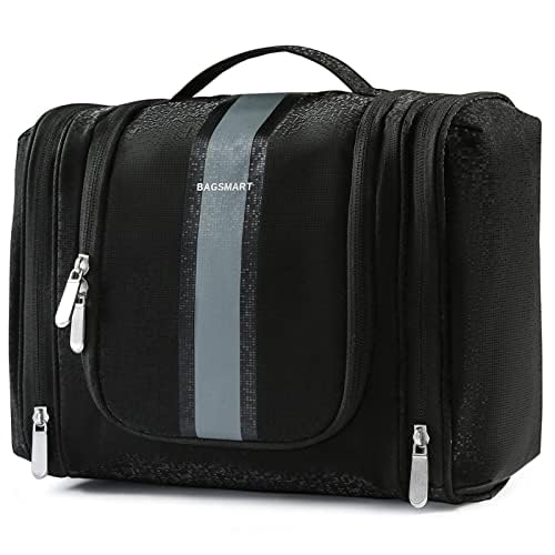 BAGSMART Extra Large Toiletry Bag Hanging Toiletry Bag for Travel, Water-resistant Cosmetic Makeup Travel Bag, Capacity Travel Bag Organizer for Full-size Toiletries, Black-Large