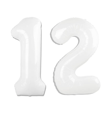 White Number 12 Balloon 40 inch, 12 Number Balloons, 12th White Birthday Decorations for Girls Boys 12 Year Old Party Supplies