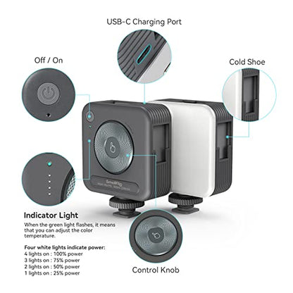 SmallRig P96 LED Video Light, Portable Camera Lights, 96 LED Beads for Photography Video Lighting, Rechargeable 2200mAh CRI 95+ 2700-6500K w 3 Cold Shoe