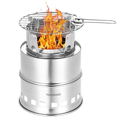 TOM SHOO Camping Stove Camp Wood Stove Portable Foldable Stainless Steel Burning Backpacking Stove for Outdoor Hiking Picnic BBQ