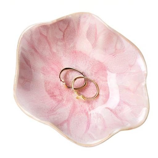 JAMEND CLXP Lotus Leaf Shape Decorative Ring Tray, Small Key Bowl, Ceramic Trinket Tray Jewelry Dish Organizing Necklace Earrings, Home Decoration for Mom Best Friend Sister, Pink.