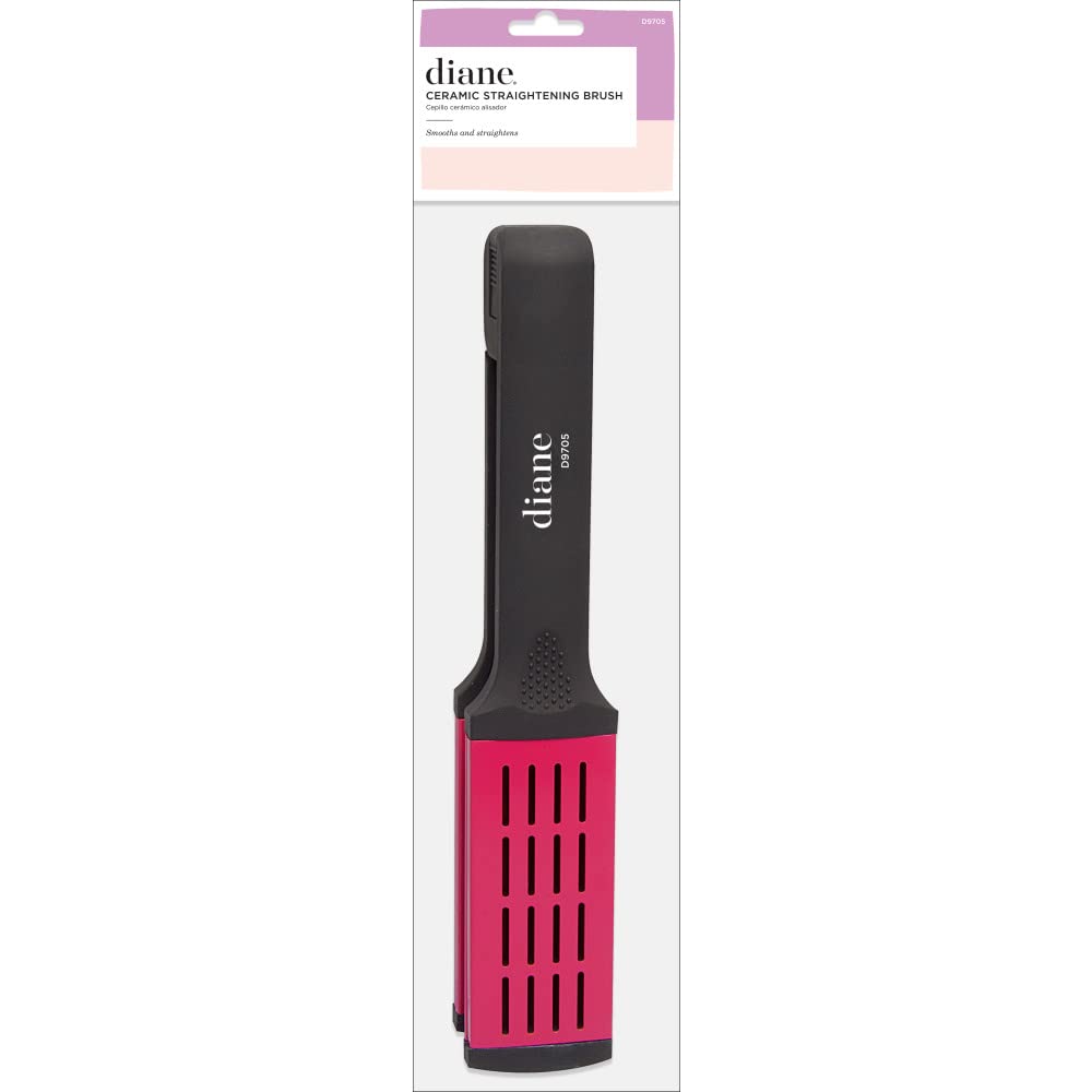 Diane Ceramic Straightening Brush with Nylon Bristles for Smoothing and Styling Thick Coarse Hair, Double-Sided Hair Straightener Brush