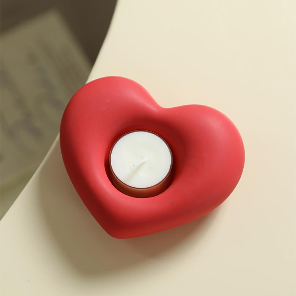 Valentines Day Ceramics Candlestick Holders Heart Candle Holders Decor for Mantel Wedding Festival Party Table Centerpiece Romantic Gift (Red Matte 1)