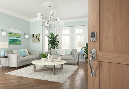 Schlage BE499WB CAM 619 Encode Plus WiFi Deadbolt Smart Lock, Keyless Entry Touchscreen Door Lock with Camelot Trim, Satin Nickel