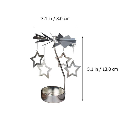 Gold Metal Candlestick Set of 2 with Rotating Star and Heart Design Spinning Windmill Candle Holder for Dining Table Home Decor Festive Decorations
