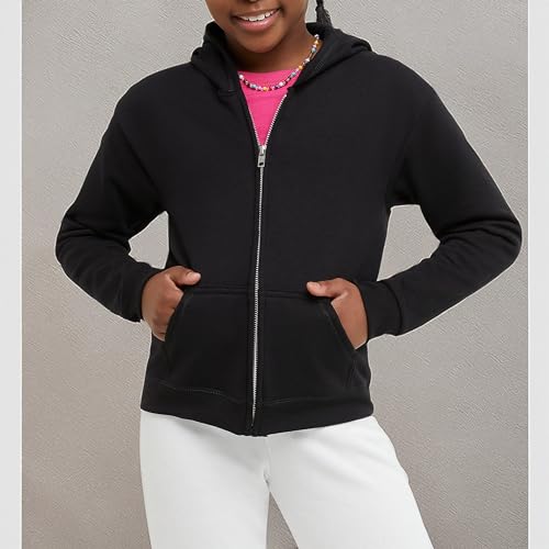 Hanes Girls' Big ComfortSoft EcoSmart Full-Zip Hoodie, black, X Large
