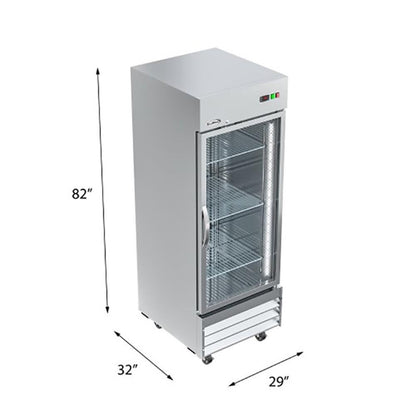 KoolMore Commercial Stainless-Steel Upright Freezer with Reach-In Self-Close Glass Door, 3 Storage Shelves, Heavy-Duty Caster Wheels, Frost-Free Temperature Control - 23 Cu.Ft [Silver] (RIF-1D-GD)