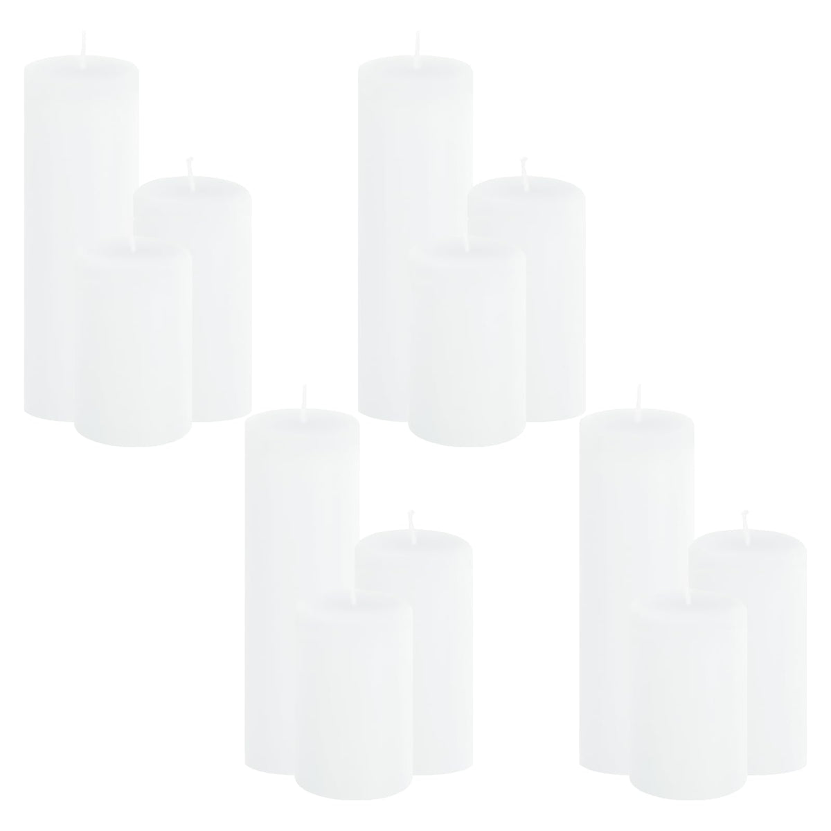 CHICERA 12-Pack White Pillar Candles Bulk Set - 2x3, 2x4, 2x6 Inch Unscented Dripless Pillar Candles for Weddings, Home Decor & Centerpieces - Clean Burning Smokeless Decorative Candles