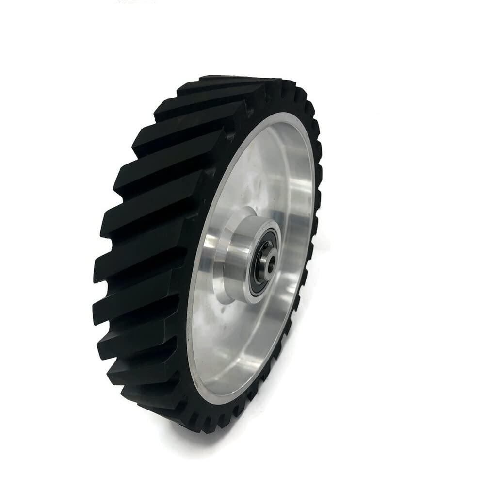 10 x 2" Belt Grinder Contact Wheel,Belt Sander Bearings Serrated Rubber Contact Wheels With 2 heavy Duty bearing 6205 RS
