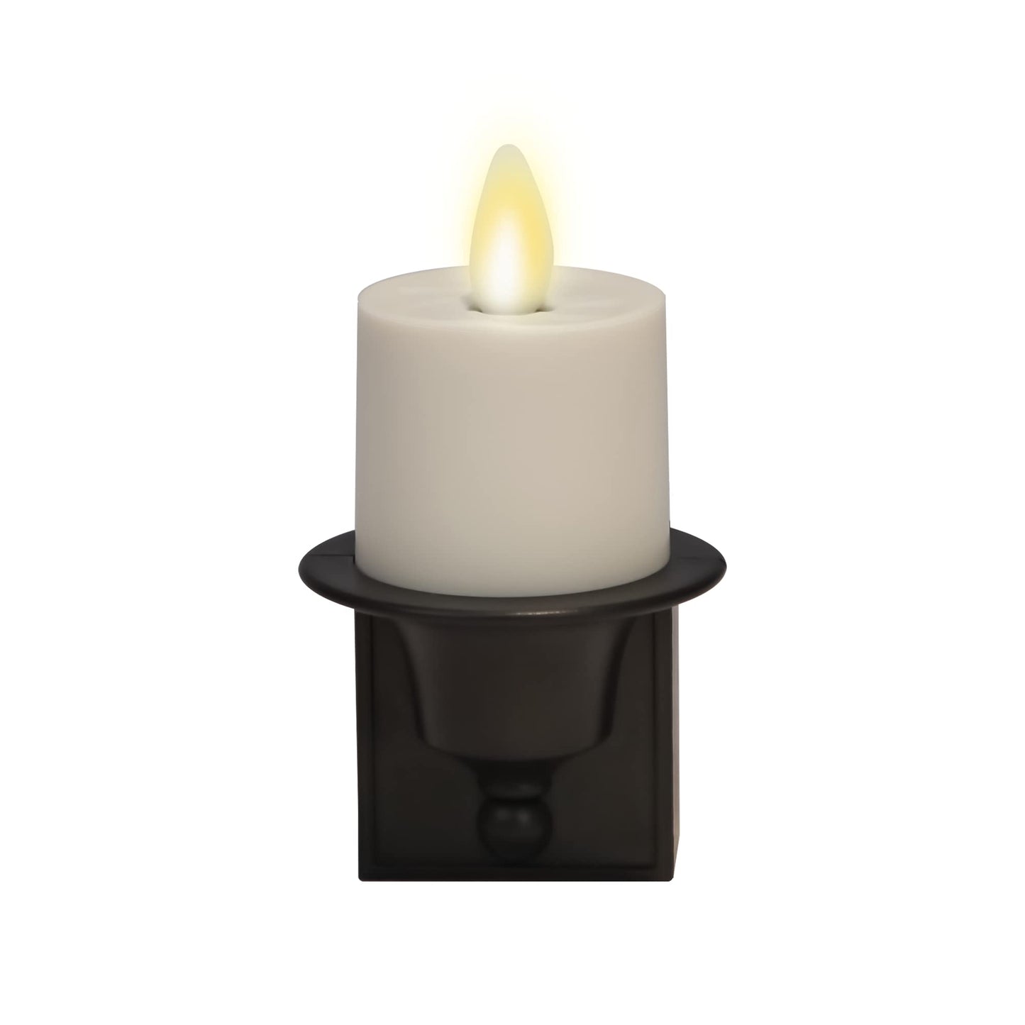 Luminara Flameless Candle Nightlight w/Dusk to Dawn Light Dark Auto Sensor, Black Wall Plug Indoor Night LED Light w/Real-Flame Effect Technology, Bathroom Bedroom Hallway, No Remote Needed