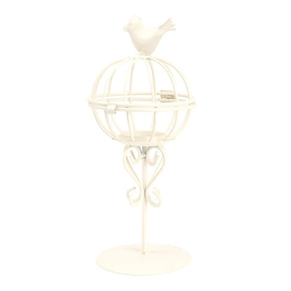 Vistreck Hollow Out Bird Cage Iron Candle Holder - Unique Candlestick Decor for Home & Café (White)