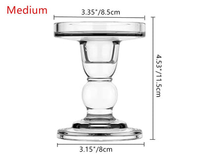 2Pcs Glass Candle Holders,Crystal Glass Candle Holder,Clear Pillar Taper Candlestick for Wedding, Party, Holiday Decoration (Medium)
