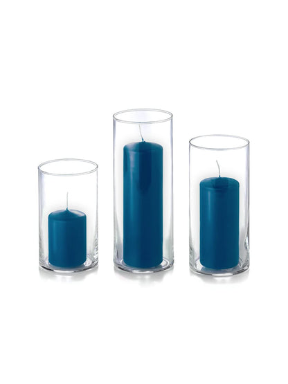 yummi Set of 12 Slim Pillars and Cylinder Vases - Sapphire