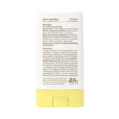 Sun Bum Baby Bum Mineral SPF 50 Sunscreen Stick - Hawaii 104 Act Compliant (Without Octinoxate & Oxybenzone) - UVA/UVB Face and Body Protection - Unscented for Sensitive Skin - Travel Size 0.45 Oz