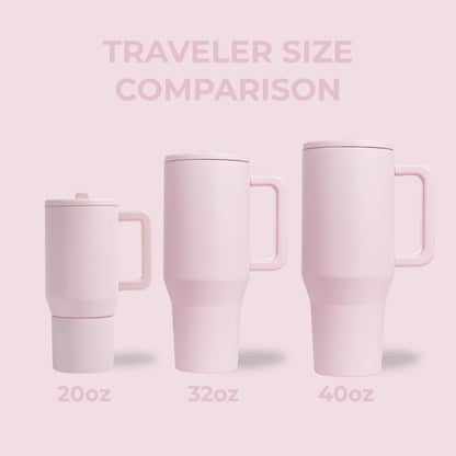 HydroJug Traveler - 32 oz Water Bottle with Handle & Flip Straw - Fits in Cup Holder, Leak Resistant Tumbler-Reusable Insulated Stainless Steel & Rubber Base - Gifts for Women & Men, Pink Sand