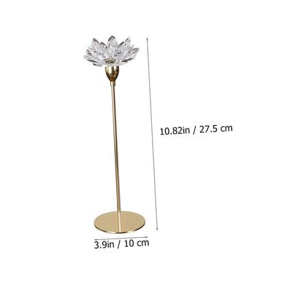 SOLUSTRE Crystal Lotus Candleholder Decorative Metal Candlestick Stand Small Gold Wedding Pillar Candle Holder Home Décor
