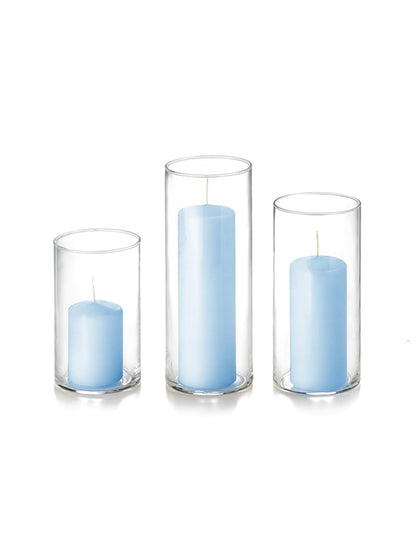 yummi Set of 12 Slim Pillars and Cylinder Vases - Ice Blue