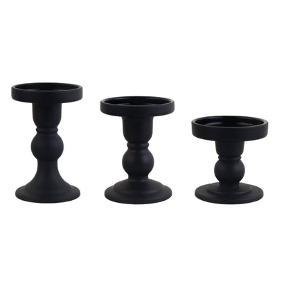 BTGLLAS 3-Piece Set of Black Glass Candlestick, Crystal Candlestick Holder Holder and Conical Candle, Christmas Candle Holder Decoration, Family Living Room Wedding Candle Holder (black1set)