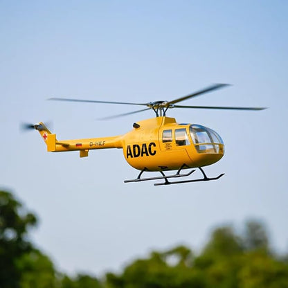 FlyWing BO-105 Scale Four Blade Metal Rotor Head &amp 10CH Transmitter - Remote Control Helicopter GPS &amp 3D Mode Outdoor RC Helicopter RTF for Adult Beginners (Yellow (BO105-RTF-Y))