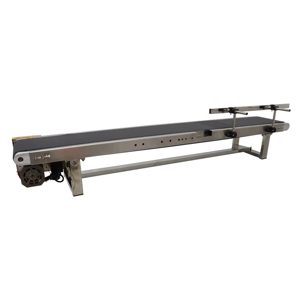 INTSUPERMAI PVC Desktop Conveyor Belt Systems Adjustable Speed PVC Belt Conveyor for Industrial Transport with Single Guardrail 59inch Length 7.8inch Width Black Belt 110V