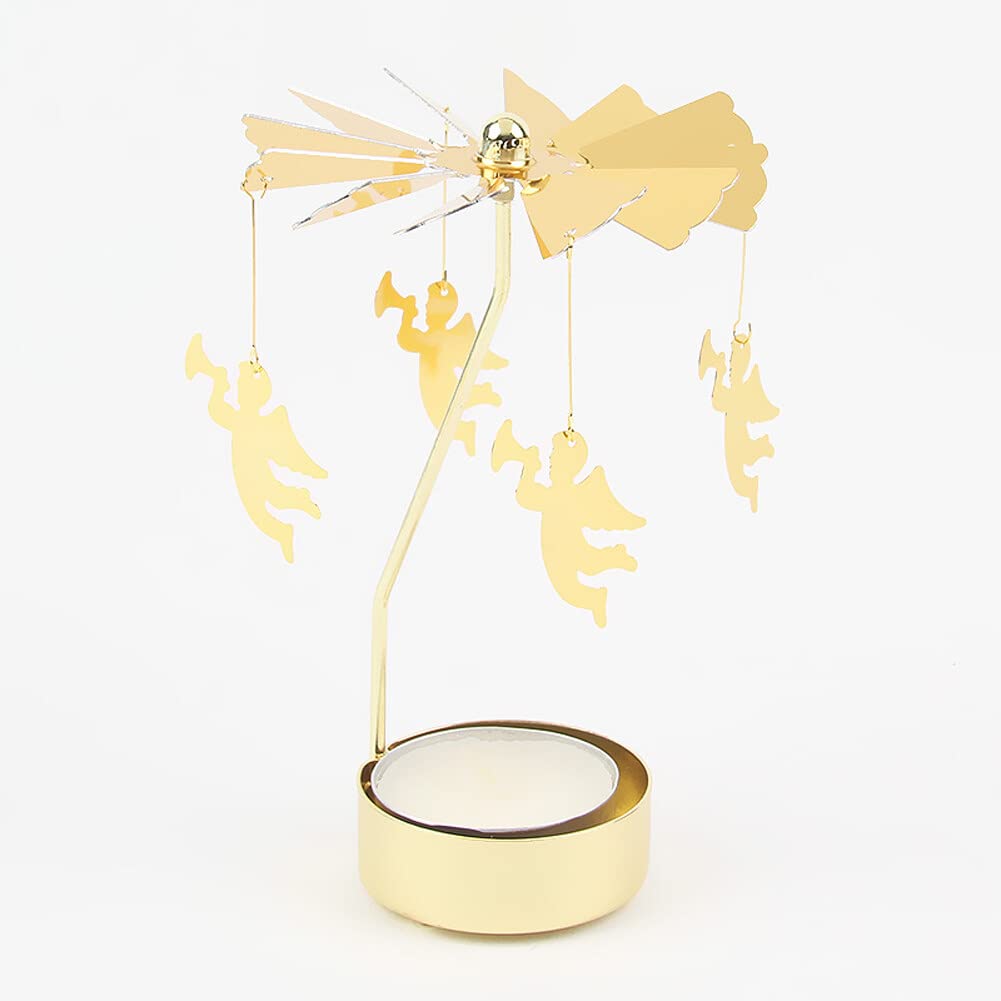 Eforcase Rotary Gold Angel Tea Lights Candle Holder - Spinning Romantic Candlestick Ornament for Wedding, Party, Christmas, Home Decoration