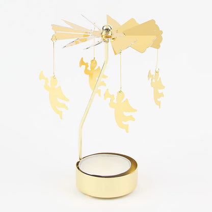 Eforcase Rotary Gold Angel Tea Lights Candle Holder - Spinning Romantic Candlestick Ornament for Wedding, Party, Christmas, Home Decoration